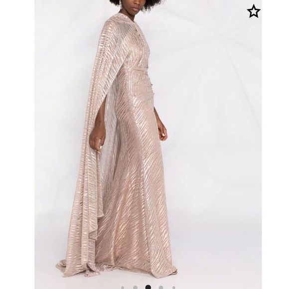 NWT Talbot Runhof long-sleeve draped maxi dress Size 4 $2750 - Picture 5 of 13